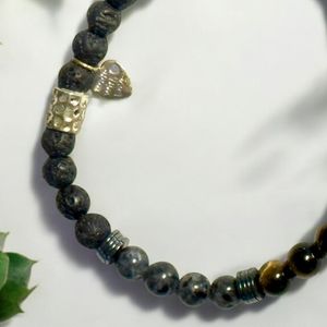 8" - Lava Stone, Hematite and Black Larvikite