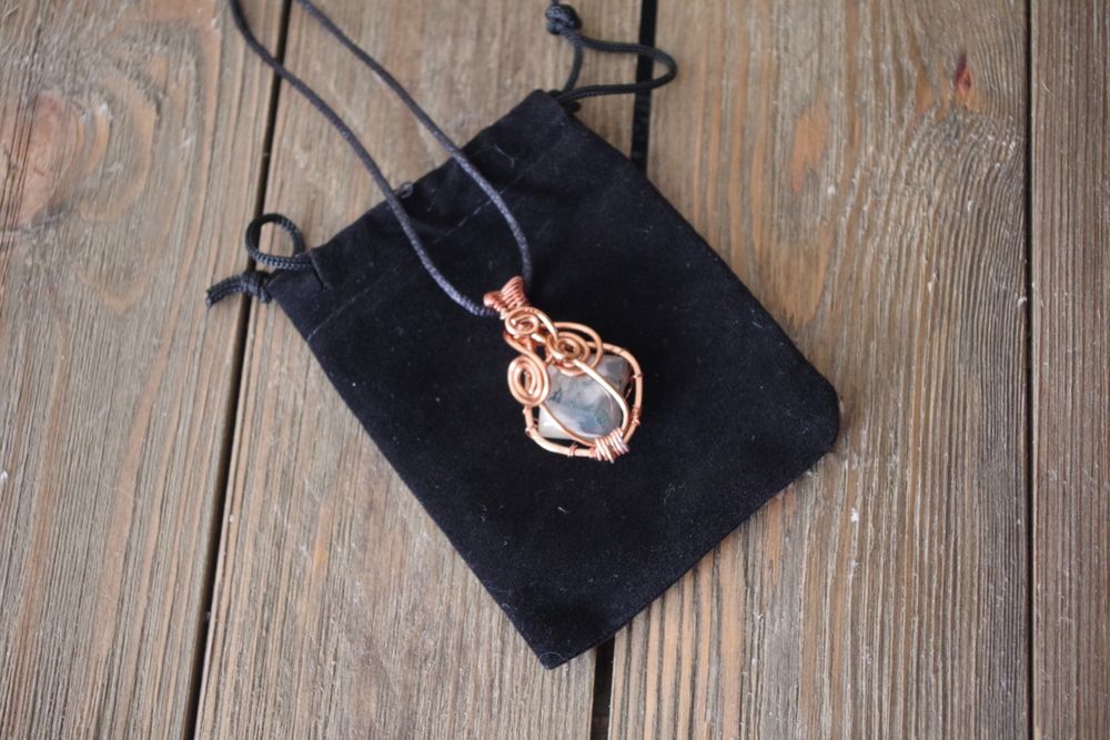 Moss Agate and Copper Square Pendant