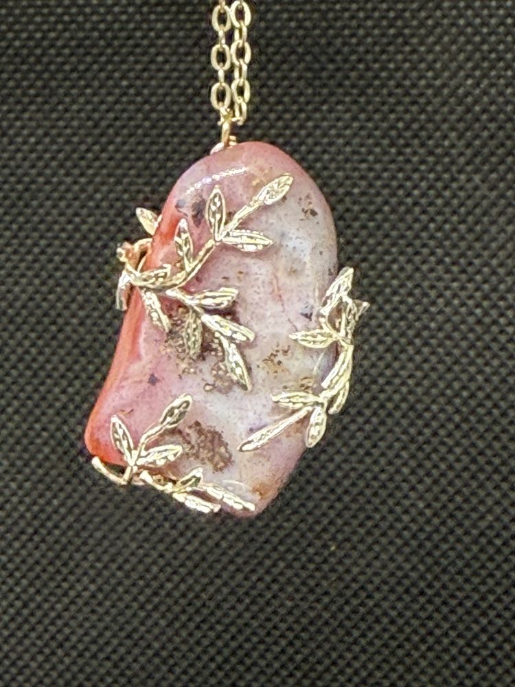 Chalcedony Gold Leaf Wrapped Pendant Necklace