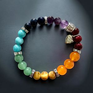 7" - Ruby red jade, orange jade, golden tiger eye, green aventurine, angelite, lapis, amethyst, and hematite