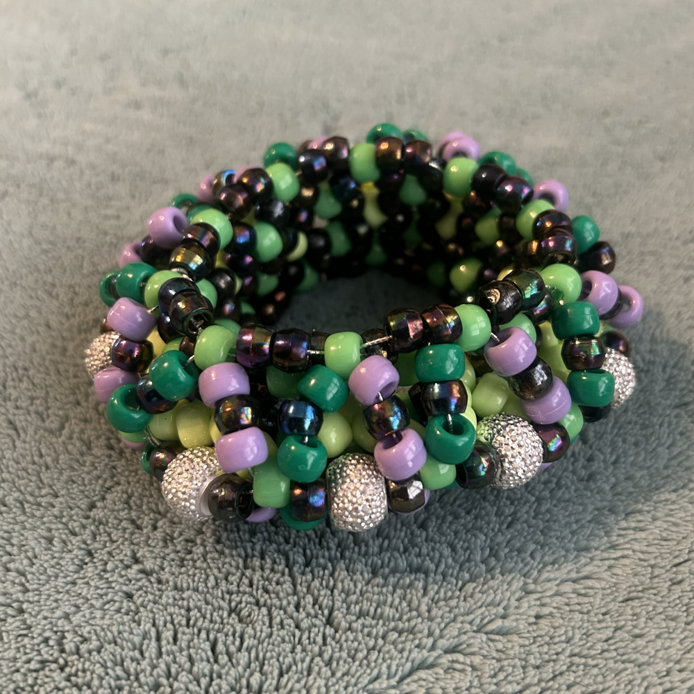 Green and Purple Spaceship UFO Kandi Cuff