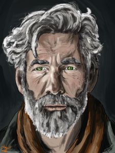 My original character, Theron, done in an oil portrait style as digital art, digital painting, digital drawing