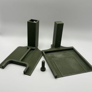 CheckMate stand shown in its 3 parts; check tray, phone platform, and adjustment peg 