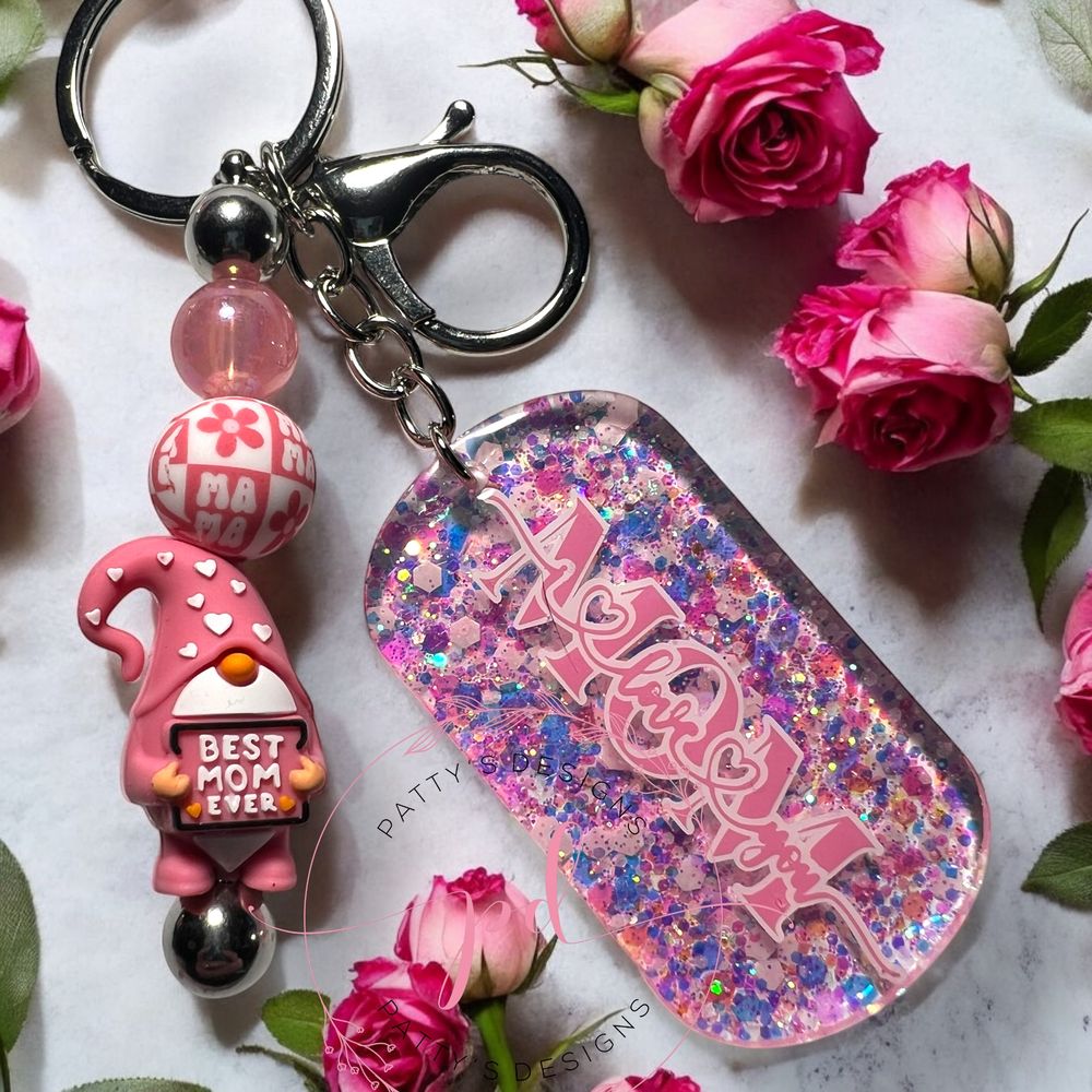 I Love You Mom Beaded Keychain