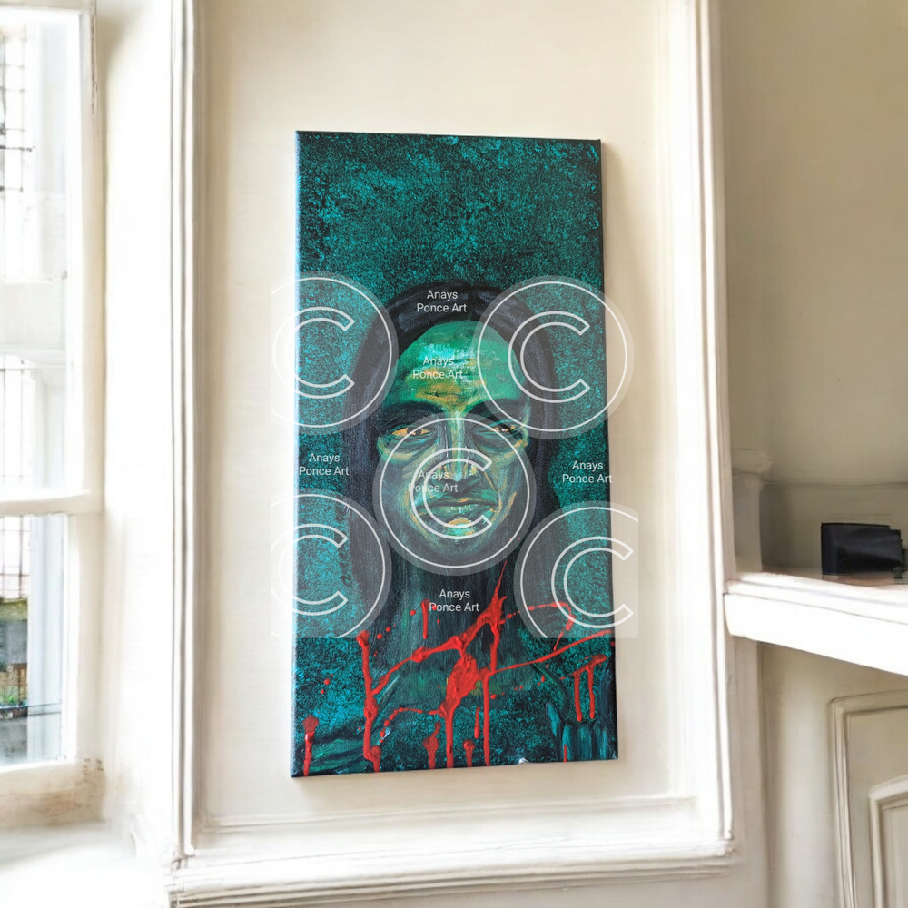 Original Unframed Painting Canvas Angry Woman Horror