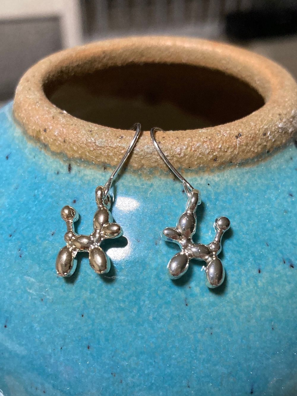 Charm earrings - balloon dog, dogs, silver, hypoallergenic
