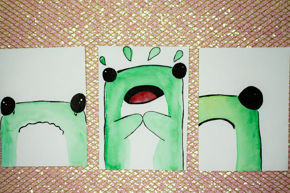 ACEO Orig - 'Froggy Set of 3' - MiniArt - 2.5x3.5 collectable