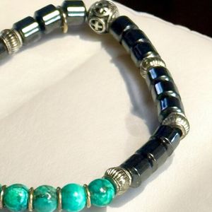 8" - Turquoise and Magnetic Hematite