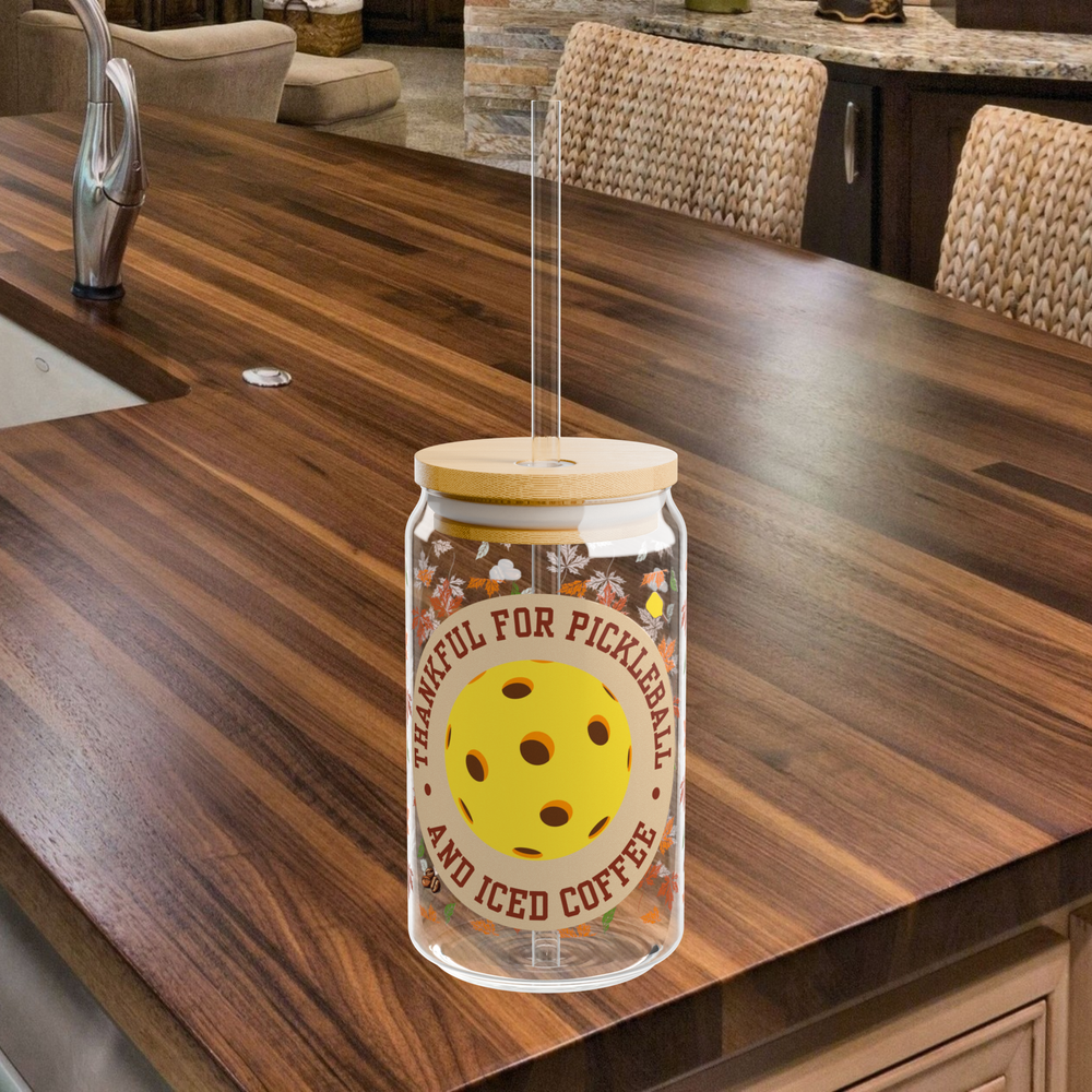 Glass Can Cup - THANKFUL for Pickleball & Iced Coffee
