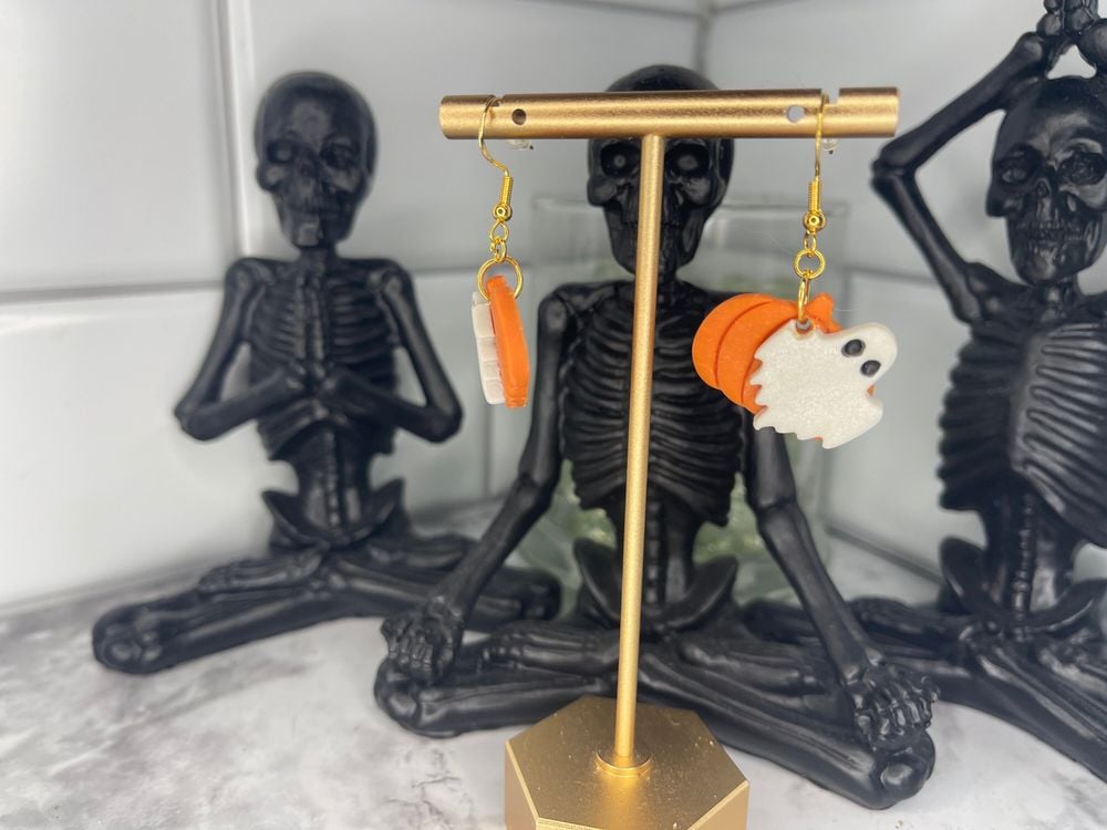 Haunting Pumpkin Ghost Earrings, Boho Earrings, Boho Clay Ea...