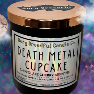 Death Metal Cupcake Wooden Wick Candle by Gory Dreadful Candle Co