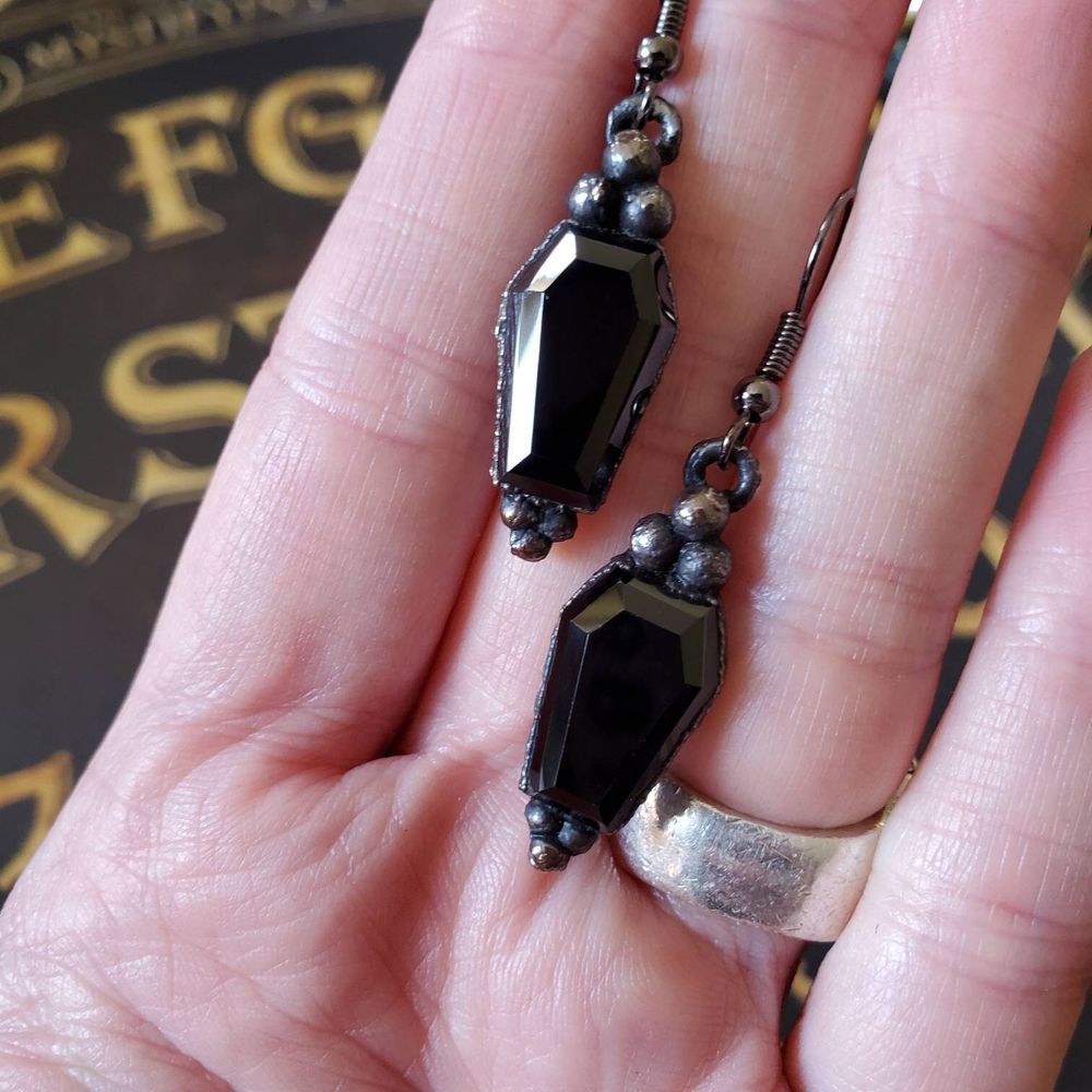 Black Spinel Coffin Earrings
