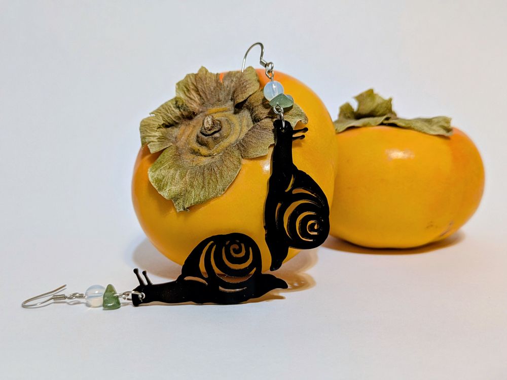 Acrylic snail earrings with natural stone and bead accents