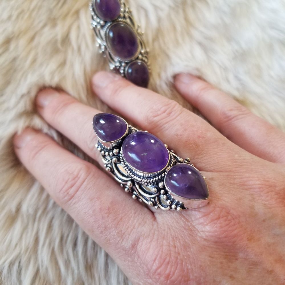 Genuine Amethyst Goddess Ring - size 6.75