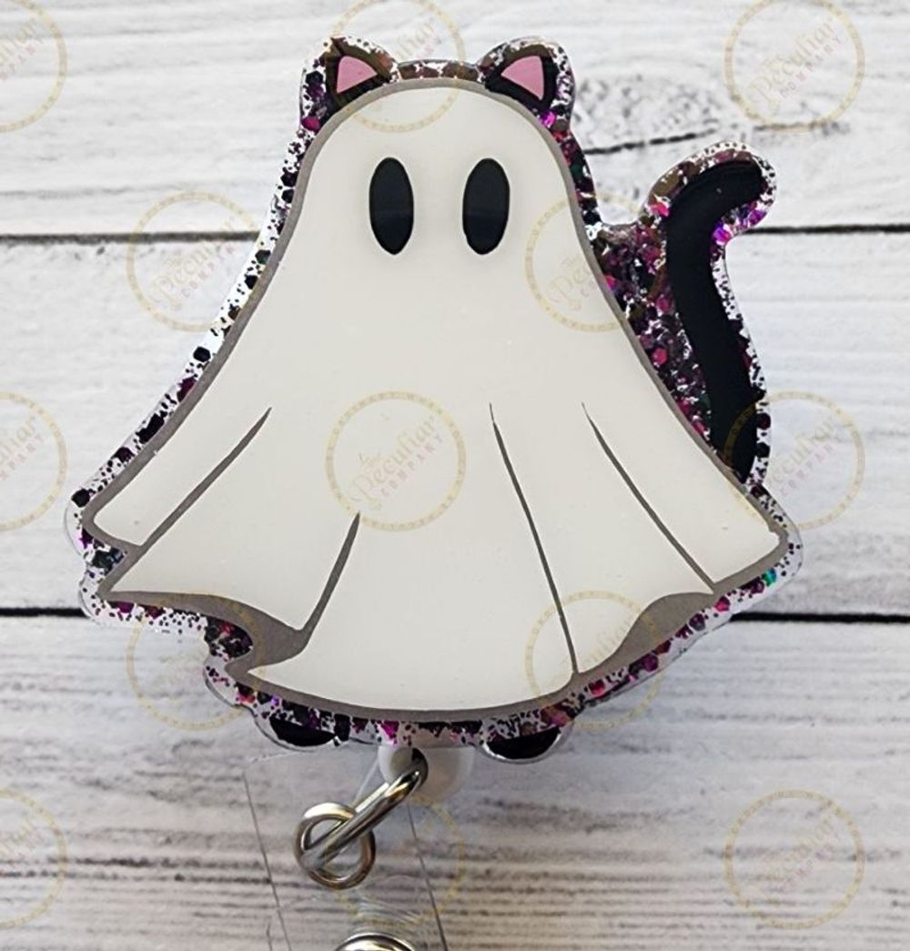Kitty Ghost Badge Reel, Cat lover, badge holder, retail work...