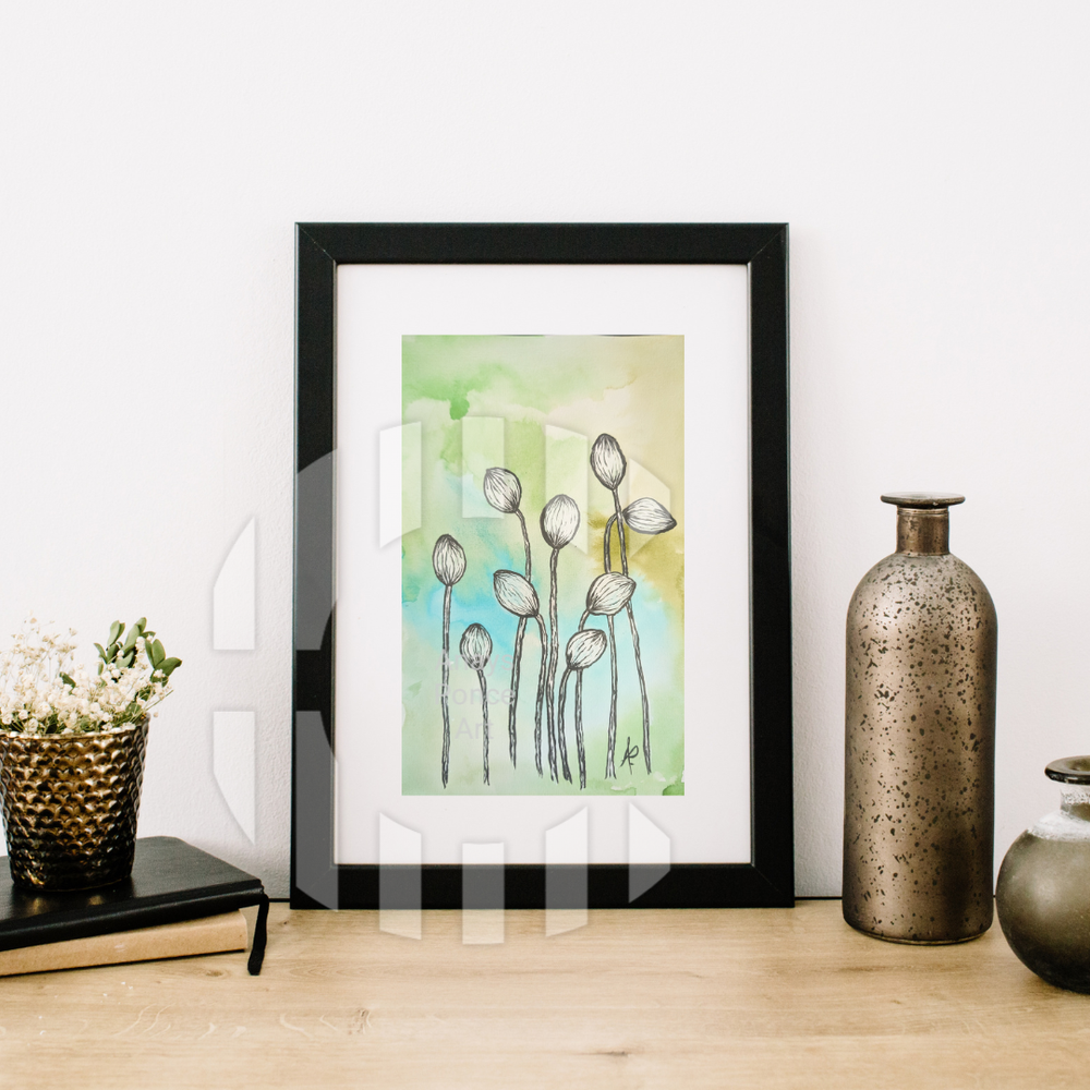 Framed and Matted Original Watercolor and Ink Botanical Art 