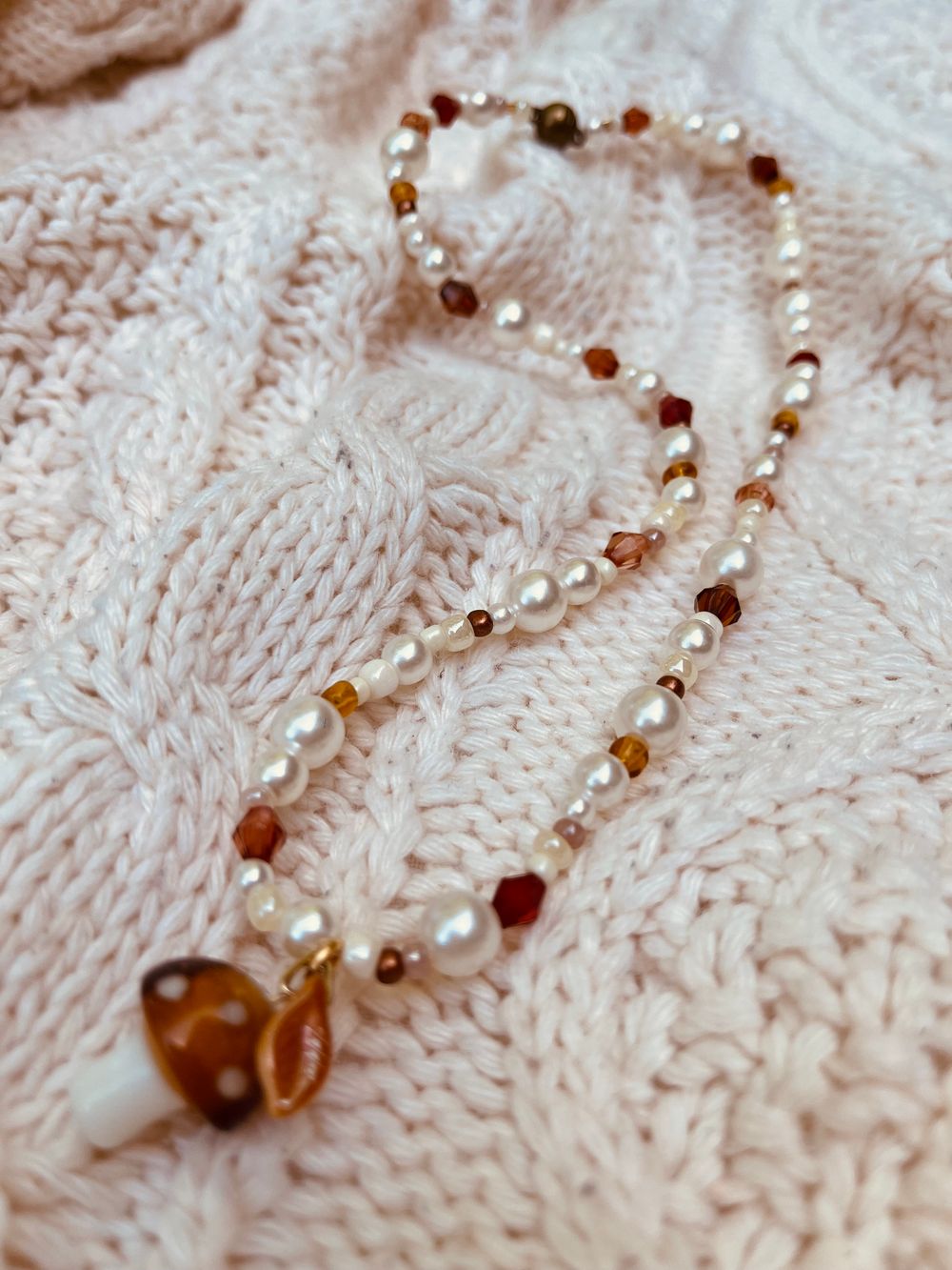 Autumnal Mushroom Pearl Necklace 