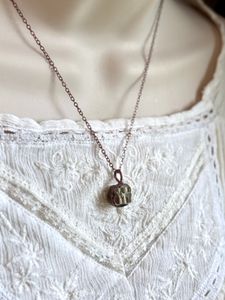 Copper electroformed small, raw pyrite cube necklace 17” chain