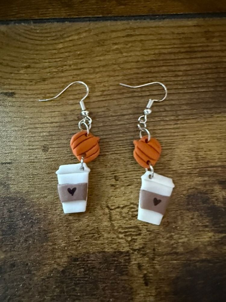 Pumpkin-Topped Latte Earrings Pumpkin Spice Dangle Earrings