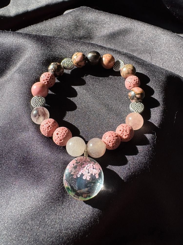 Diffuser Bracelet with Essential Oil Blend - Rose Quartz, Pink Rhodonite & Lava Stone - Small