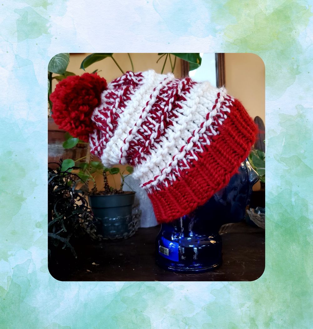 Red & Cream Knit Hat