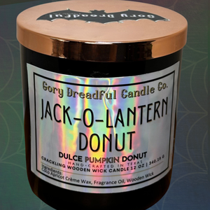 Jack-O-Lantern Donut Wooden Wick Candle by Gory Dreadful Candle Co