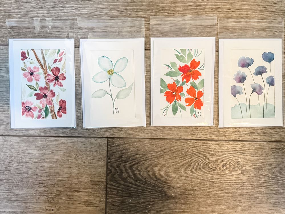 Original Watercolor Greeting Cards and Envelopes (set of 4)g