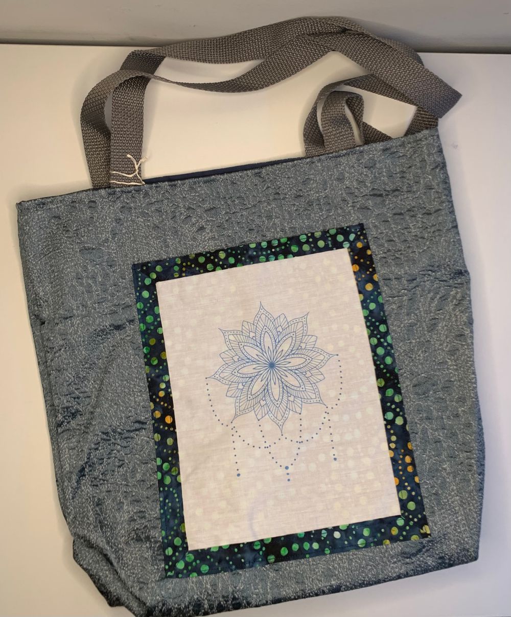 Blue Mandala Designed Pocket Tote Bag