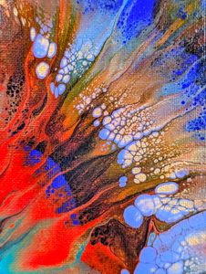 A close-up of some of the cells and lacing in this painting.