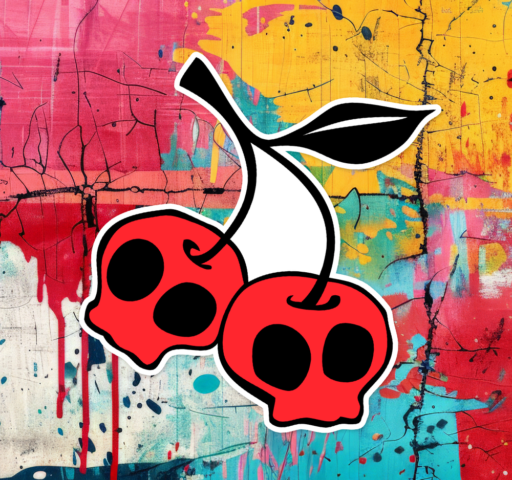 Cherry Skulls Sticker - Waterproof, Fade-Resistant Decal