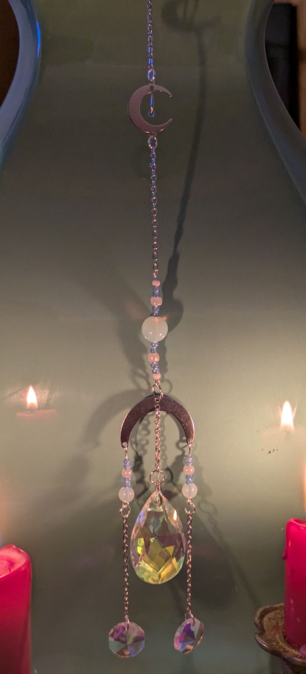 Dynamic sunlight catcher with moon accent and triple glass weights