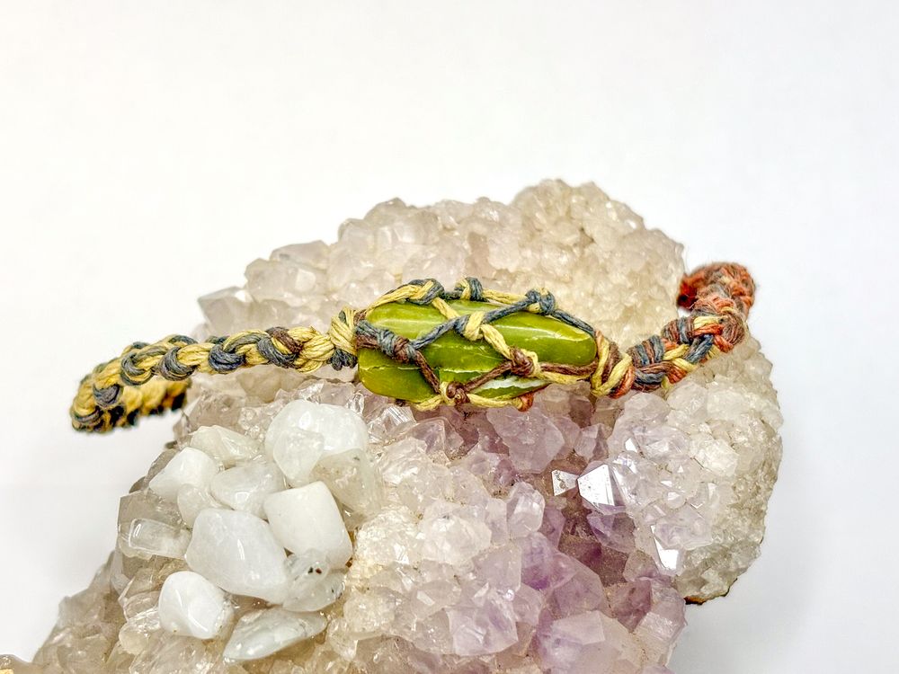 Jade and Woven Cord Anklet/Bracelet