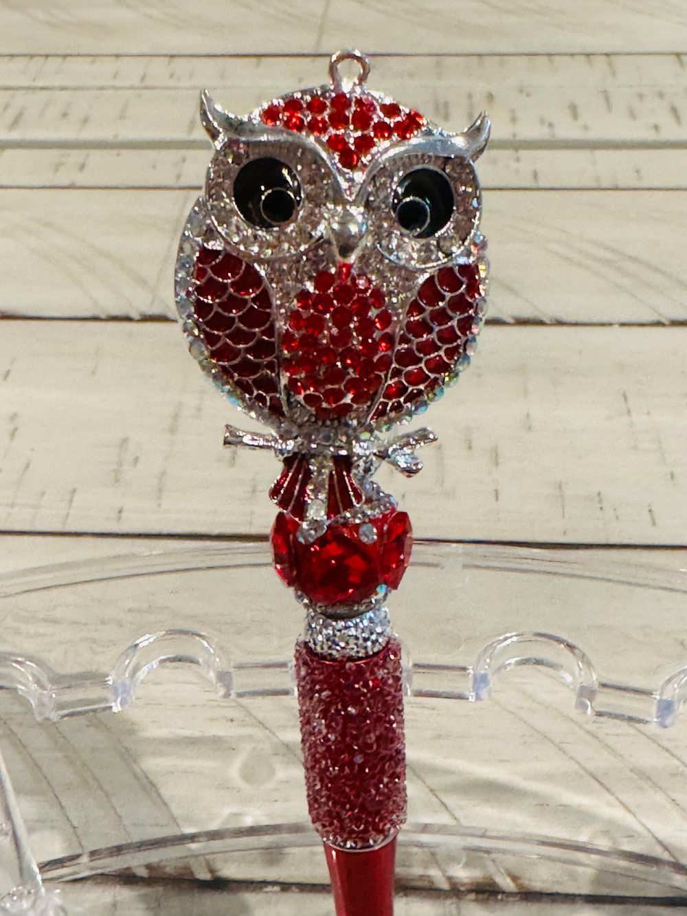 Red Rhinestone Owl Beaded Pen