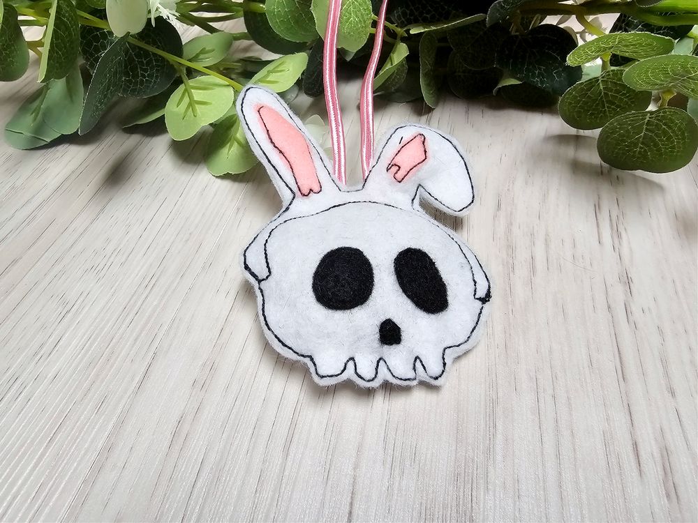 Easterween skull bunny upcycled ornament 