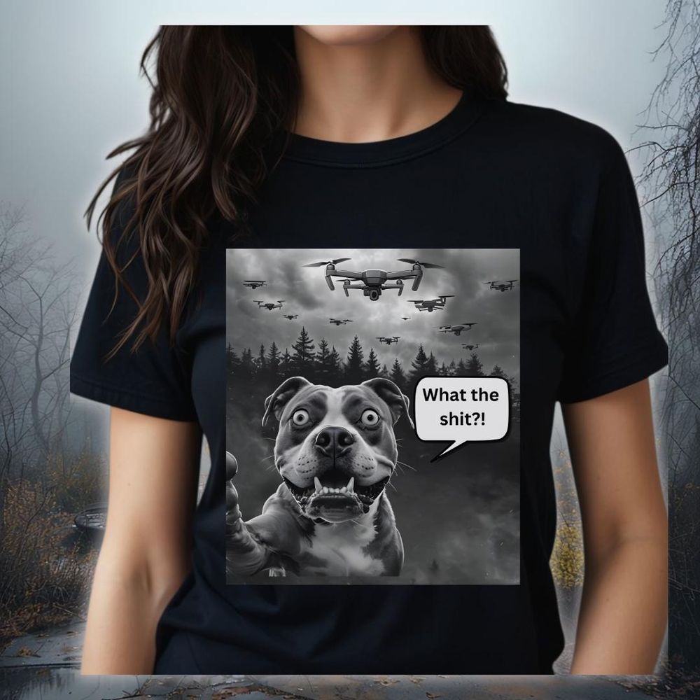 Funny Pitbull Selfie with Drone TShirt Funny Dog Gift for Me...
