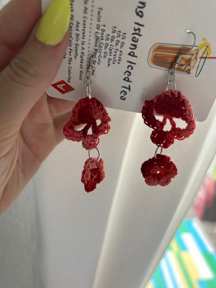 Crochet skull and flower earrings 