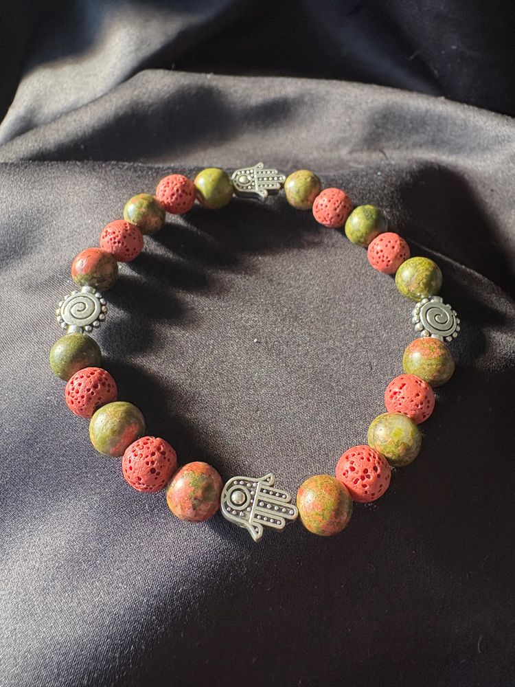 Diffuser Bracelet with Essential Oil Blend - Rhodonite & Lava Stone - Large