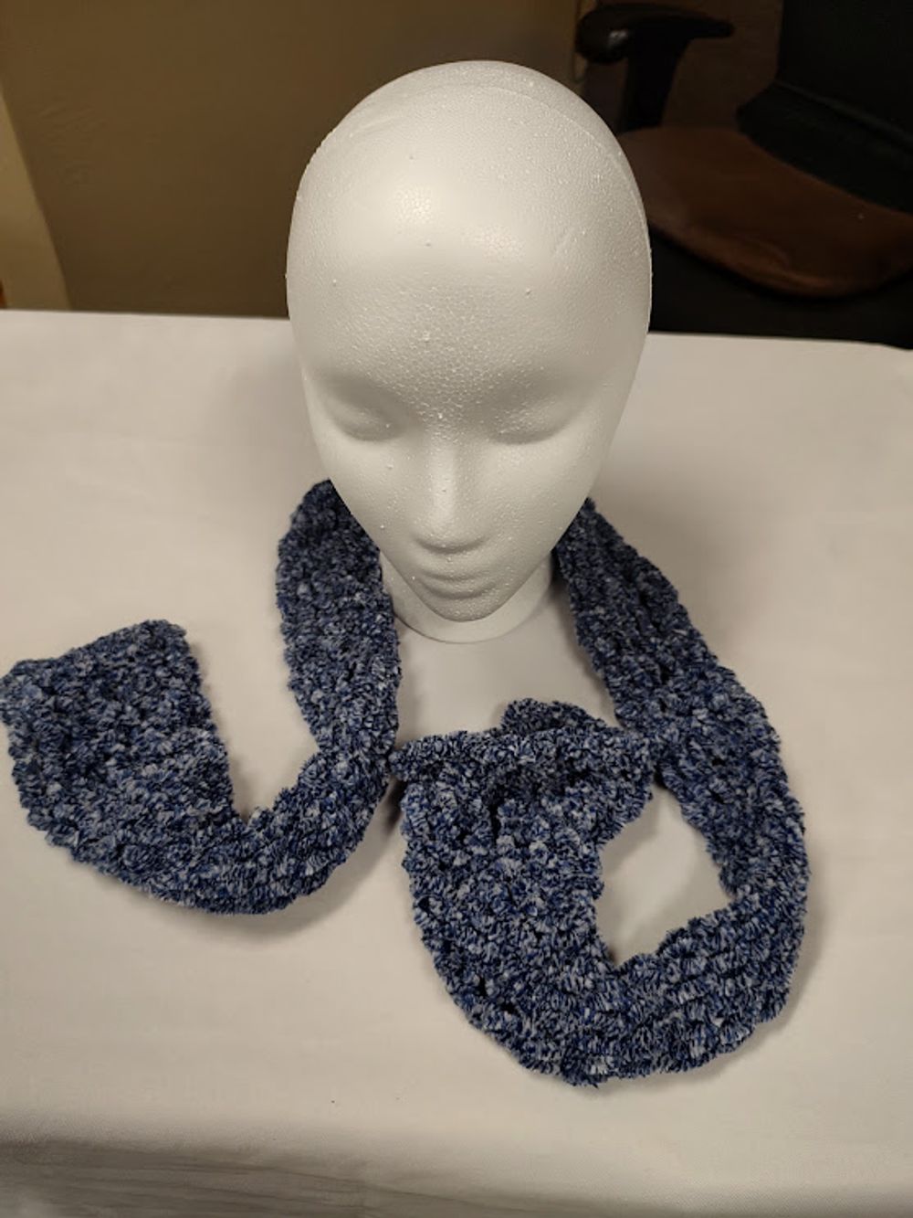 Handmade Blue & White Mottled Chenille Tube Scarf
