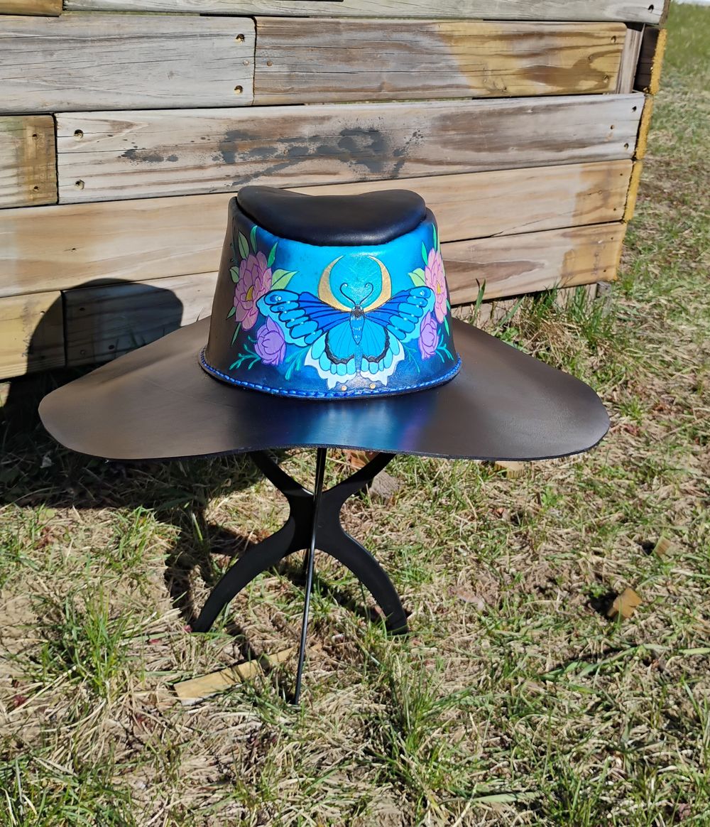 10% Sale on Ready to Ship Butterfly Leather Hat size 7 1/2