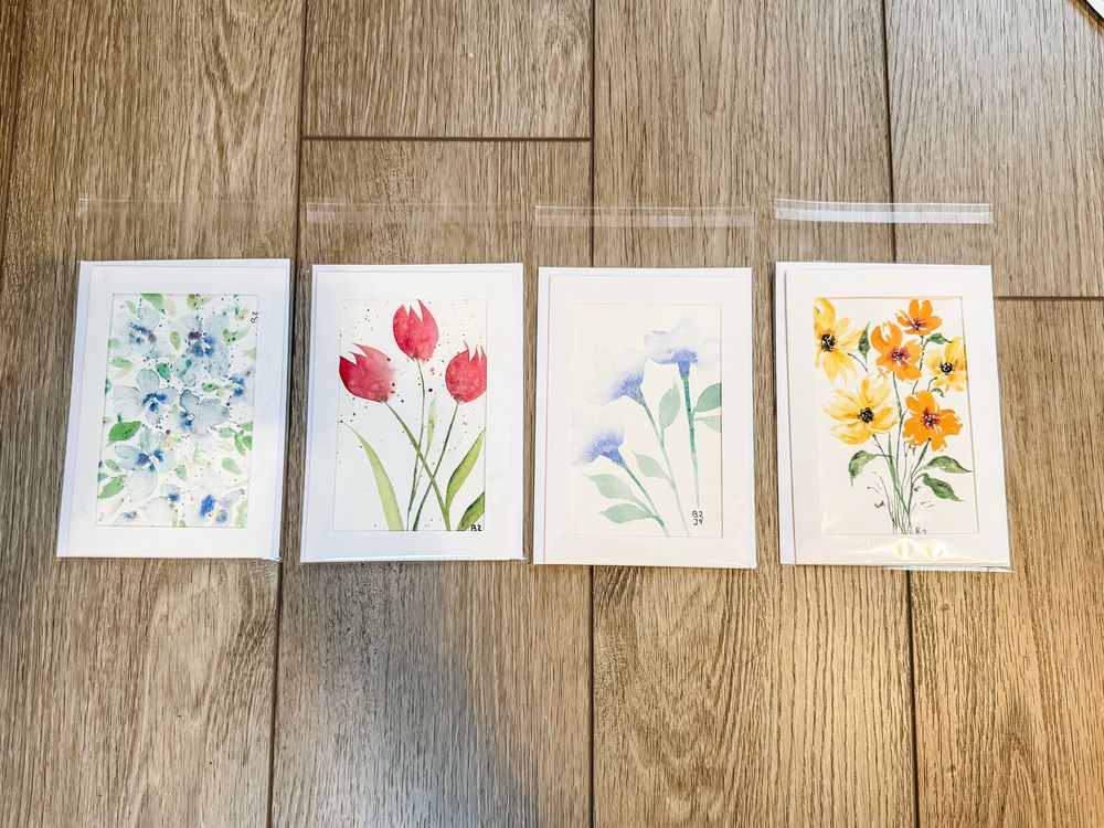 Original Watercolor Greeting Cards and Envelopes (set of 4)j