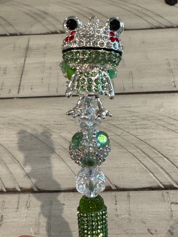 Green Frog Rhinestone Beaded Pen