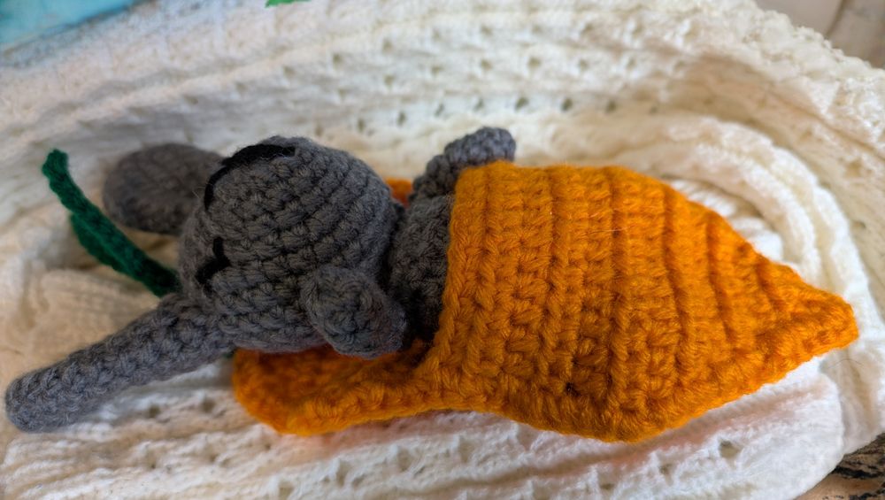 Crocheted Bunny in Carrot Sleeping Bag