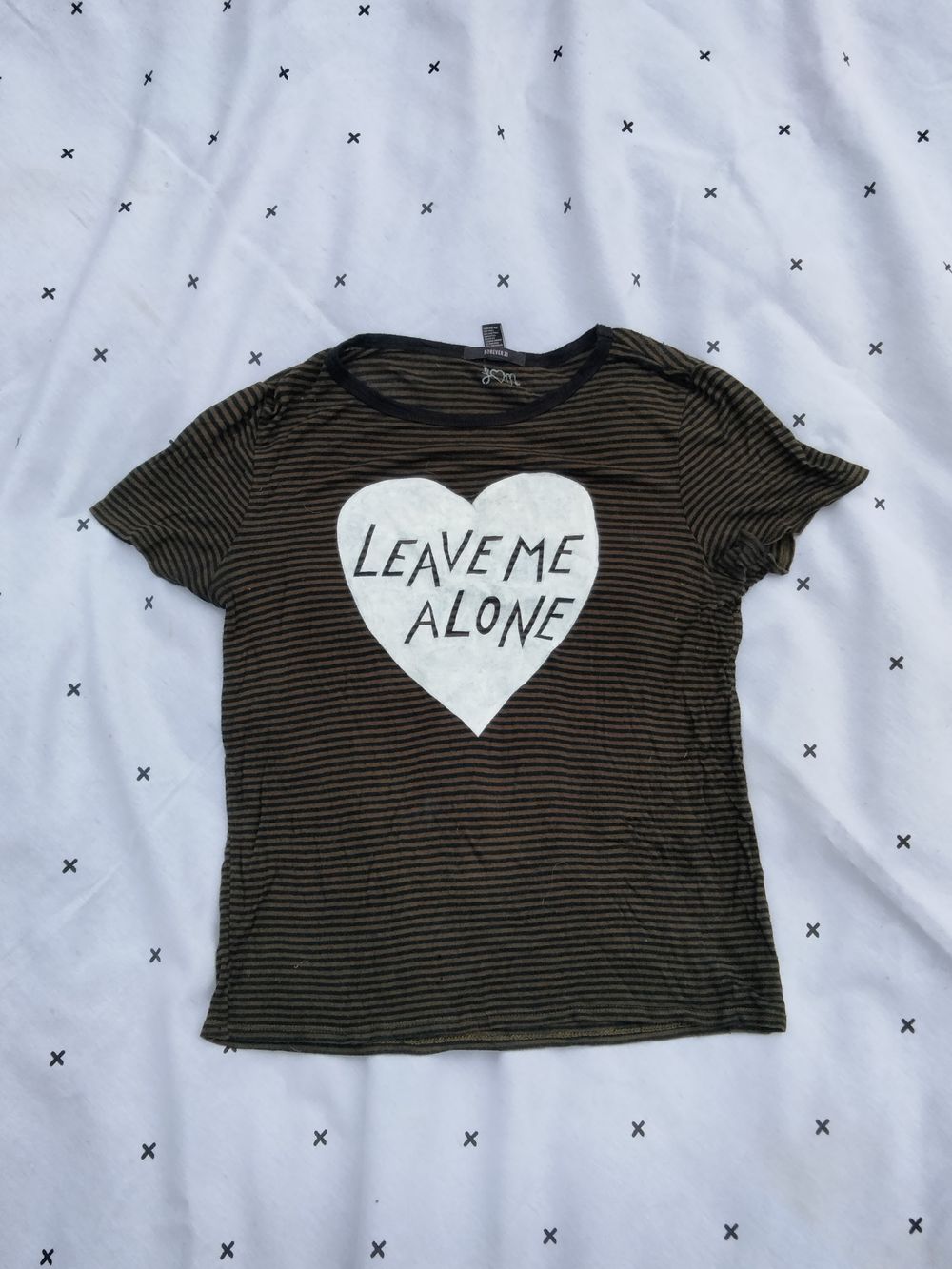'LEAVE ME ALONE' striped T-shirt (medium)