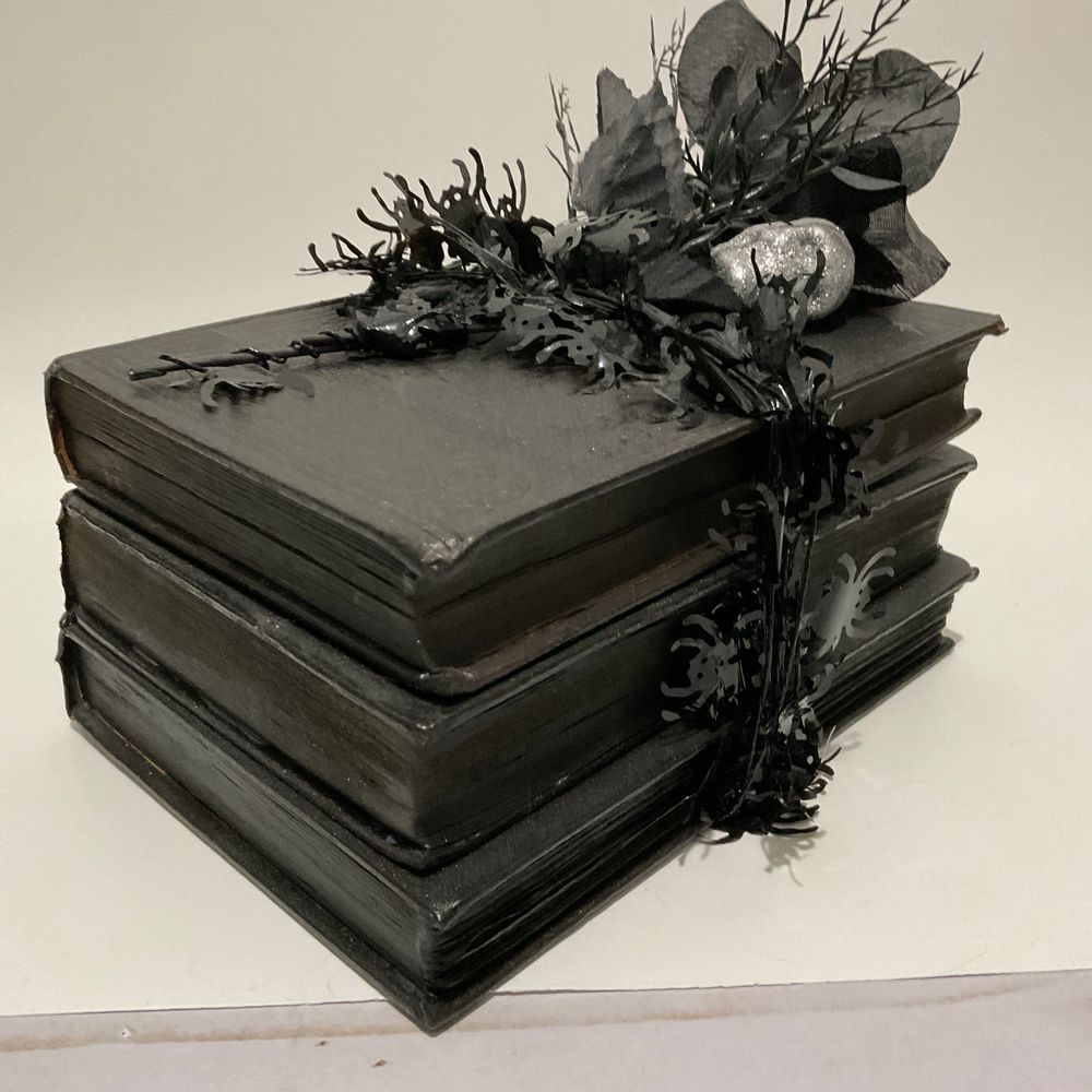 Halloween Witches Book Stack with Dark flowers Dark Academia