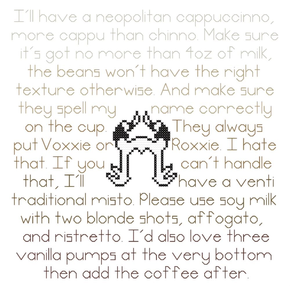 Helluva Boss: Coffee Order Cross Stitch Pattern