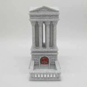 A 3d printed dice tower. It's printed in a filament that looks similar to marble. The shape of the tower is, in fact, Grecian, with rows of granite columns holding up the roof and keeping the die from tumbling out of the tower.