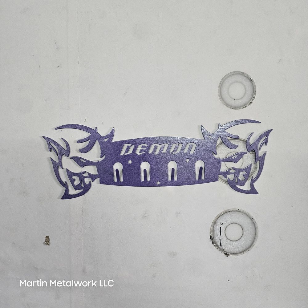 Dodge Demon Muscle Car Key Hanger – Steel Wall Mounted 4-Hook Key Rack – Garage Organizer 12"x4"