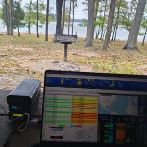 Nerding out at the park with my ham radio.