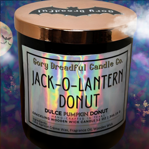 Jack-O-Lantern Donut Wooden Wick Candle by Gory Dreadful Candle Co