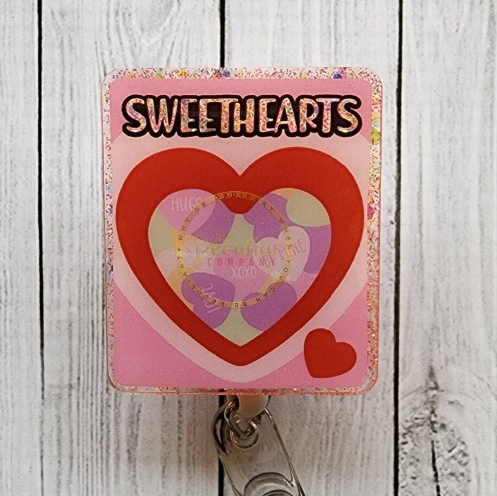 Sweethearts Candy Box Badge Reel, Valentine's day badge reel...